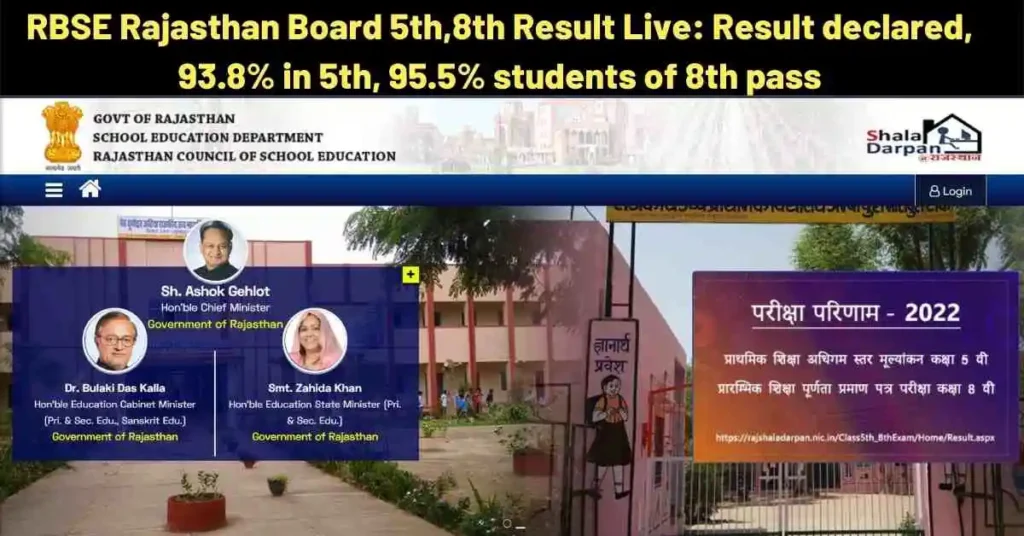 RBSE Rajasthan Board 5th,8th Result 